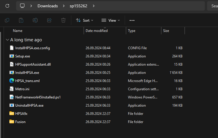 Extracted HP Support Assistant folder contents